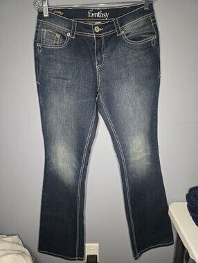 Y2K Fantasy Flare Stretch Jeans-Womens 12-Blue-bootcut,retro denim,wide-leg,